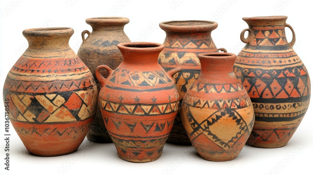 Hand Painted Clay Pottery Vases with Geometric Patterns Rustic Decor Homeware Ethnic T Hand Painted Clay Pottery Vases with Geometric Patterns Rustic Decor Homeware Ethnic T