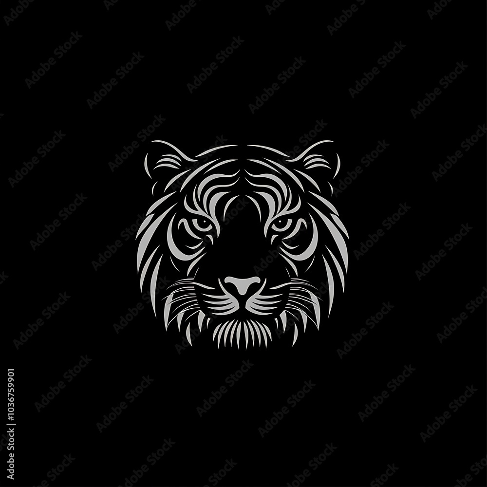 Obraz premium Stylized silver tiger head on black background.