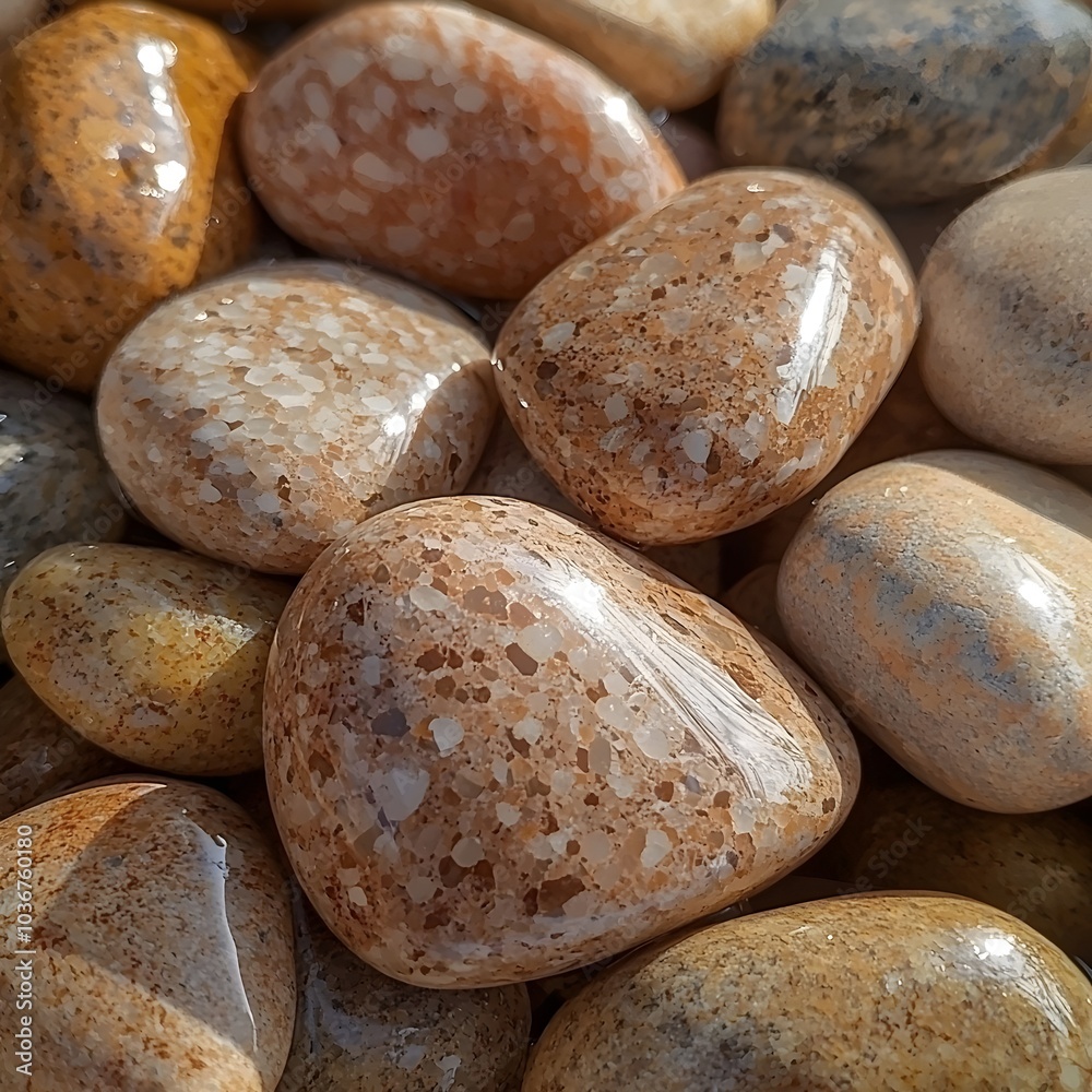 A close-up view of smooth, polished river stones in various shades of brown, tan, and gray, creating a serene and natural composition. A close-up view of smooth, polished river stones in various shades of brown, tan, and gray, creating a serene and natural composition.
