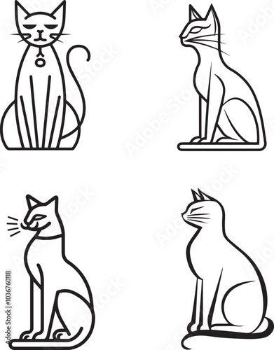 Elegant Line Art of an Egyptian Cat Sitting Gracefully