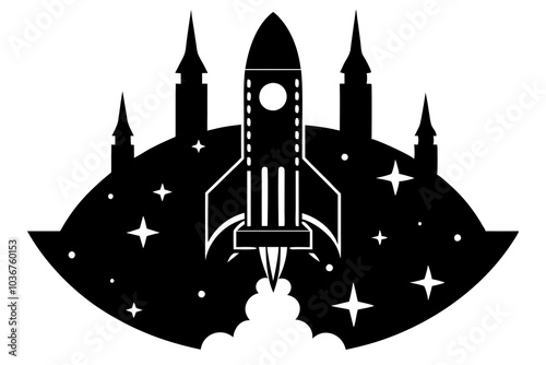 Spaceship futuristic rocket silhouette icon illustration.