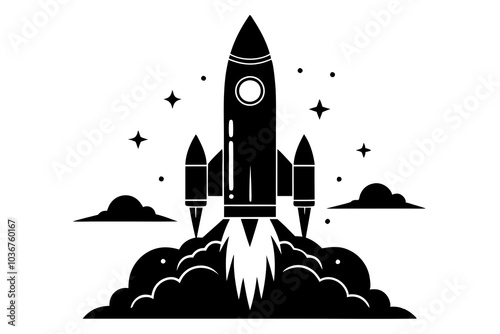 Spaceship futuristic rocket silhouette icon illustration.