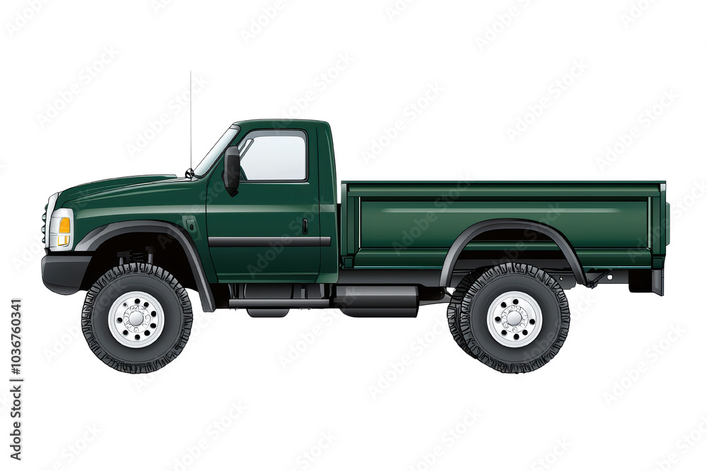 Green pickup truck on a white isolated background. isolated on transparent background. Green pickup truck on a white isolated background. isolated on transparent background.