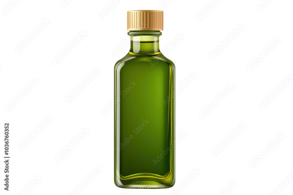 Green oil bottle with a golden cap, isolated on a white background, perfect for culinary themes. isolated on transparent background. Green oil bottle with a golden cap, isolated on a white background, perfect for culinary themes. isolated on transparent background.