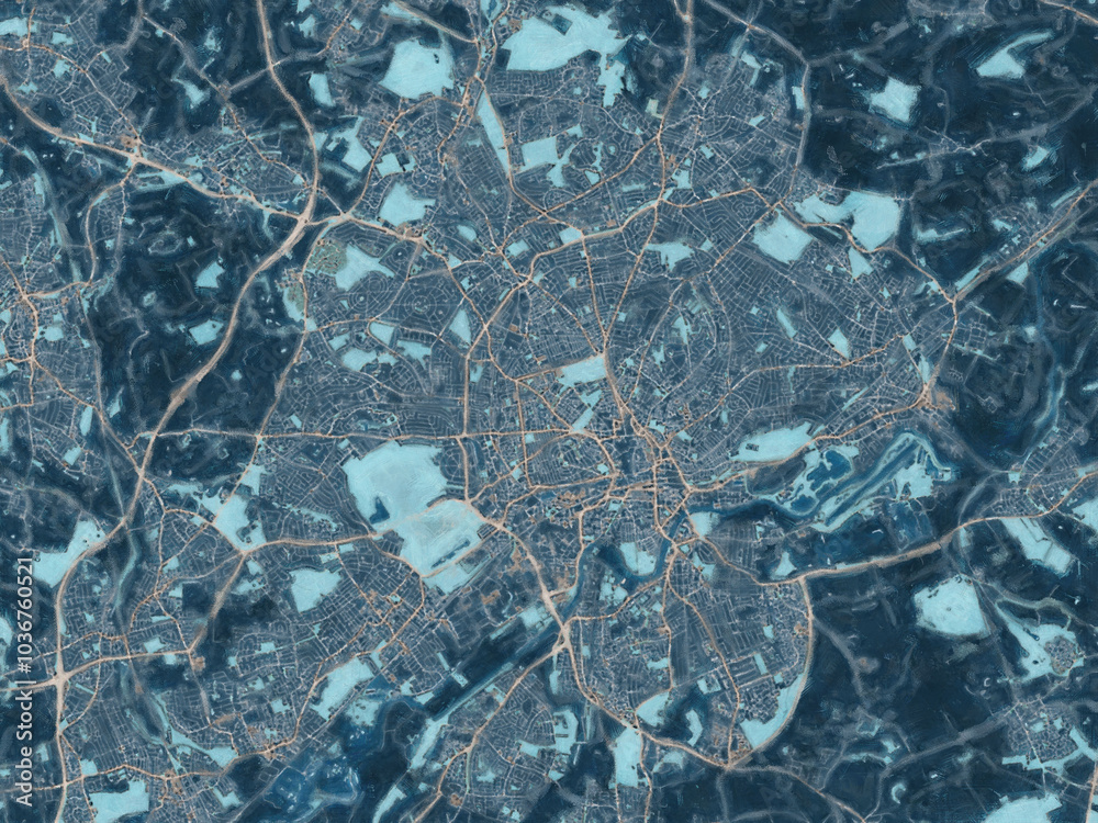 Painterly Style City Map of Nottingham, the United Kingdom in a Blue Color Scheme. Painterly Style City Map of Nottingham, the United Kingdom in a Blue Color Scheme.
