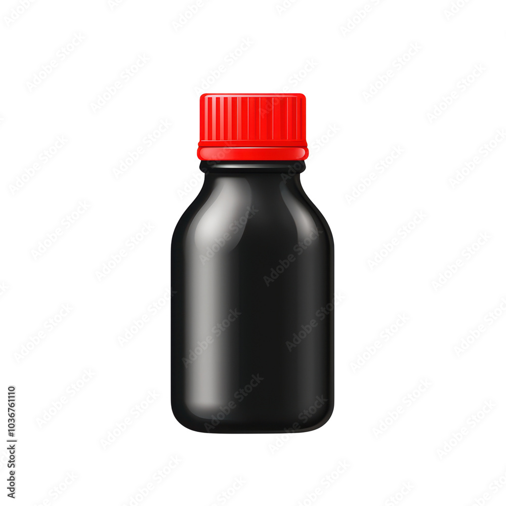 Small black bottle with a red cap, isolated on a white background. isolated on transparent background. Small black bottle with a red cap, isolated on a white background. isolated on transparent background.