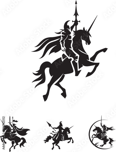 Elegant Knight on Horseback: Minimalist Design Symbolizing Strength