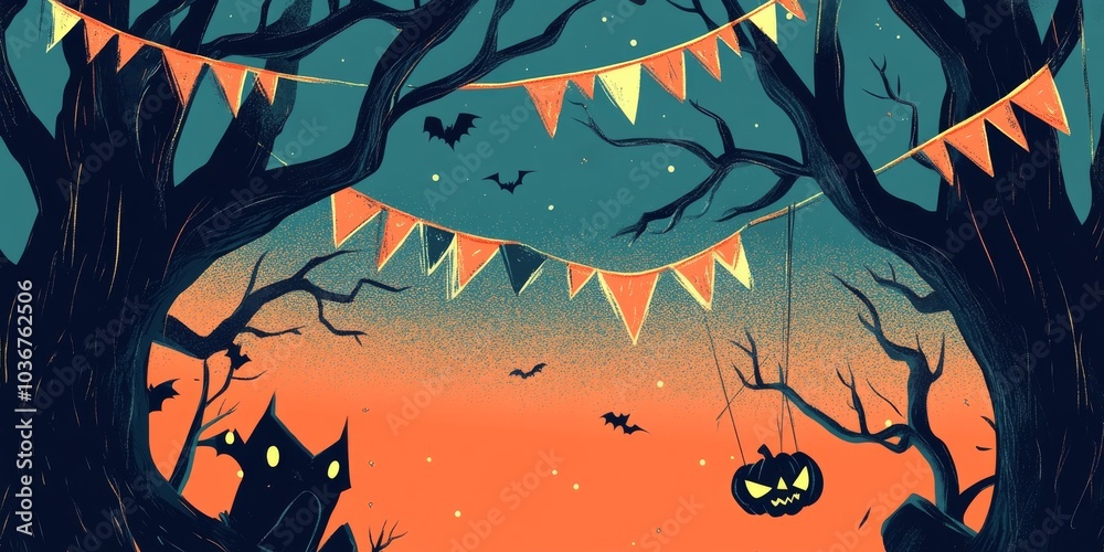 A fun Halloween party invitation with banners. Perfect for a poster or greeting card A fun Halloween party invitation with banners. Perfect for a poster or greeting card