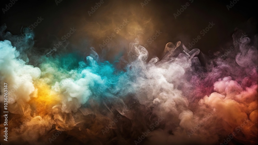 Abstract dark brown watercolor texture background with white, black smoke, and colorful fog Abstract dark brown watercolor texture background with white, black smoke, and colorful fog