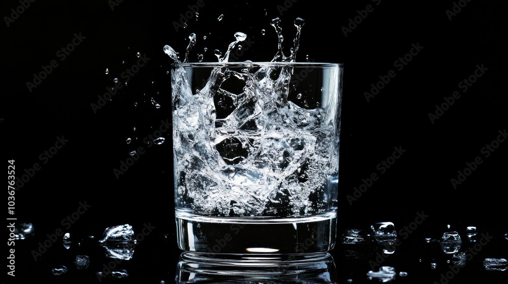Water drops splattered on transparent glass against a dark background Water drops splattered on transparent glass against a dark background