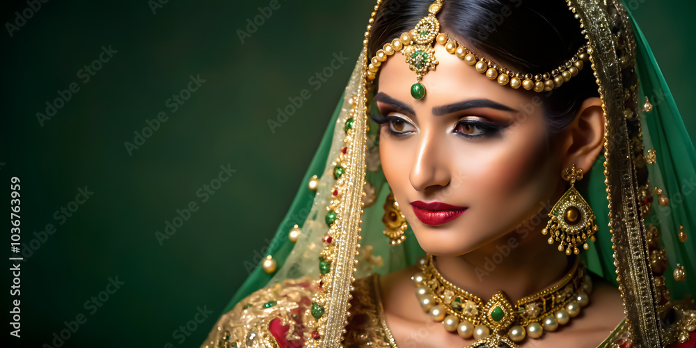 Elegant Portrait of Indian Bride in Traditional Bridal Costume with Gold Jewelry and Bangles – Perfect for Wedding Posters and Ads Elegant Portrait of Indian Bride in Traditional Bridal Costume with Gold Jewelry and Bangles – Perfect for Wedding Posters and Ads
