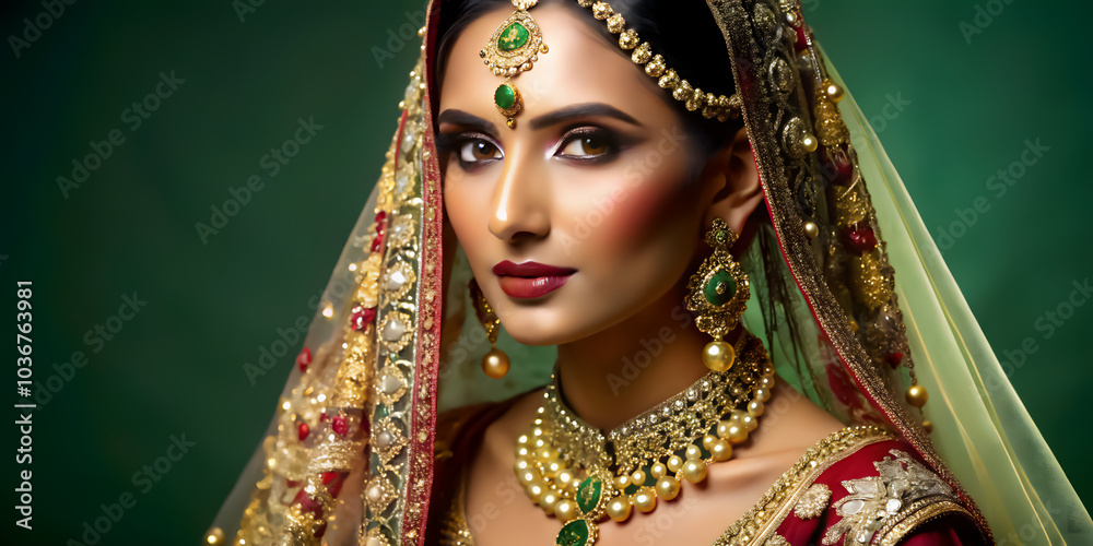 Stylized Illustration of an Indian Bride with Luxurious Jewelry: Perfect for Creative Branding Solutions Stylized Illustration of an Indian Bride with Luxurious Jewelry: Perfect for Creative Branding Solutions