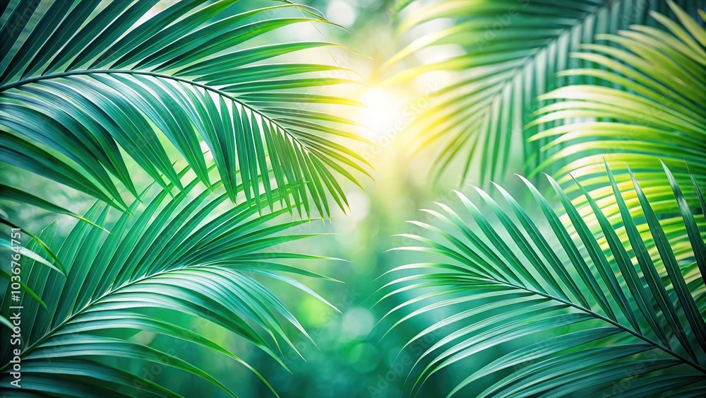 Blurred background of palm leaves in white and emerald colors Blurred background of palm leaves in white and emerald colors