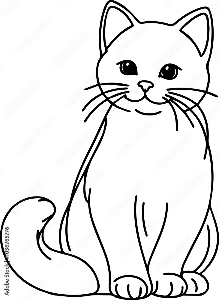 Black Line Art Style Small Pet Cat Cutie and Sitting Pose Hand Drawn Illustration Black Line Art Style Small Pet Cat Cutie and Sitting Pose Hand Drawn Illustration