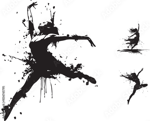 Ink Splatter Dance: A Silhouette of Movement and Grace