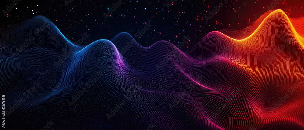 Fototapeta premium Colorful Waveforms With Cosmic Background Elements