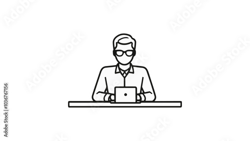 simple icon of a person working with computer, illustration of a person working with laptop