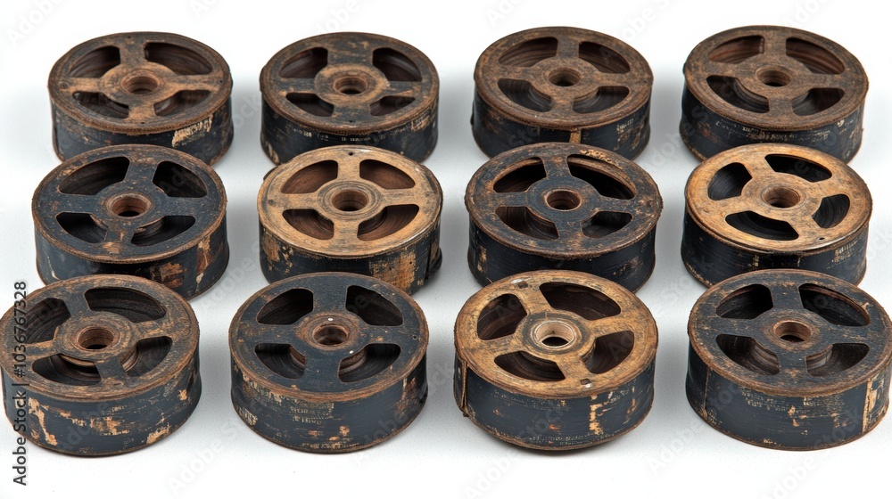 Fototapeta premium Vintage Audio Reels Collection Retro Sound Recording Antique Film Reels