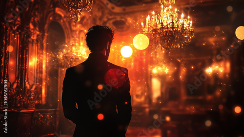 Elegant Vampire in Victorian Ballroom with Candlelight Shadows