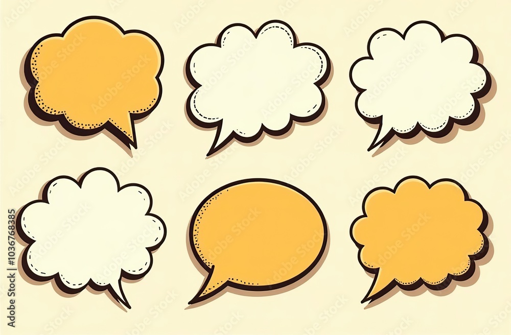 Collection of empty comic speech bubbles with halftone shadows. Hand drawn retro cartoon stickers. Pop art style. Vector illustration Collection of empty comic speech bubbles with halftone shadows. Hand drawn retro cartoon stickers. Pop art style. Vector illustration