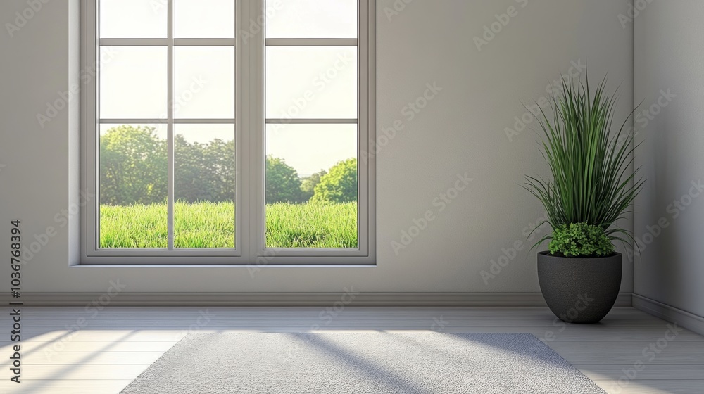 Minimalist Living Room with Window View and Plant Minimalist Living Room with Window View and Plant