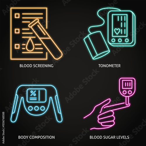 Medical checkup neon icon set