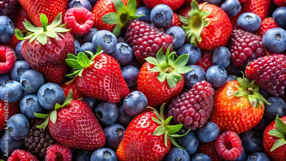 Assorted fresh berries on a tilted angle Assorted fresh berries on a tilted angle