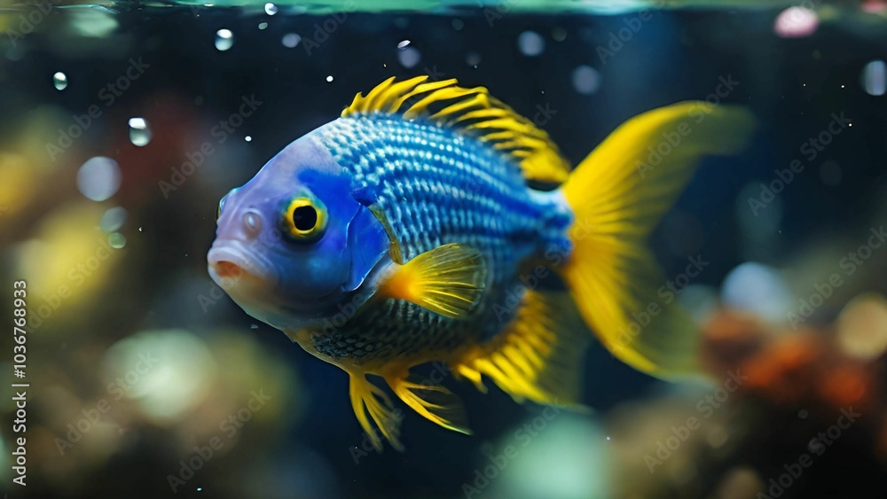 Blue fish in the aquarium Blue fish in the aquarium