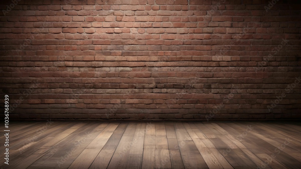 Brick wall with wooden floor background Brick wall with wooden floor background