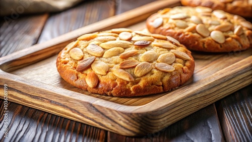 almond florentine cookie on wooden tray