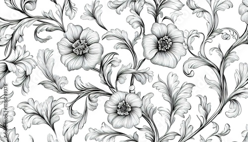 Black and White Floral Pattern HandDrawn Art