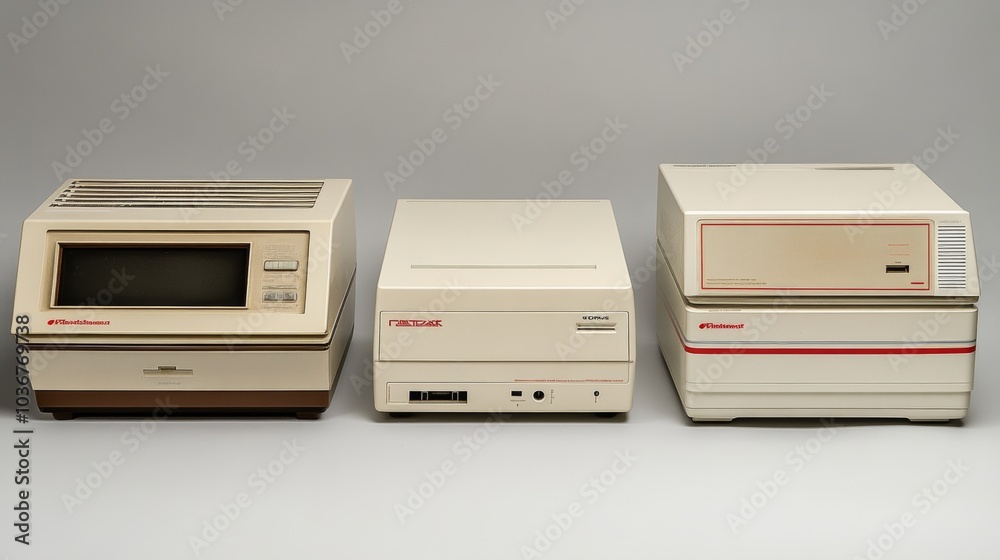 Obraz premium Vintage Computer Technology 80s Home Computers Retro Desktop Old PC Equipment