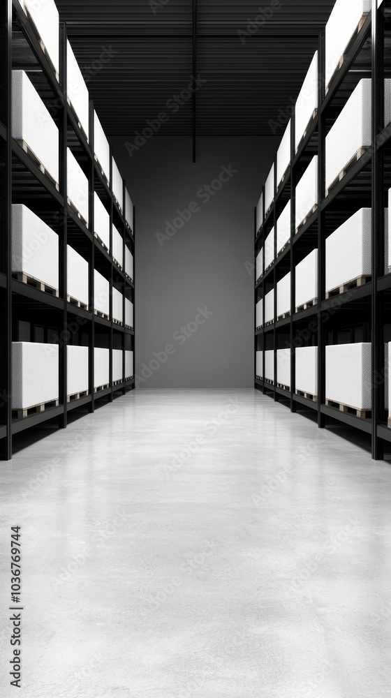 A modern, spacious storage facility with tall shelves filled with white containers, emphasizing organization and minimalism. A modern, spacious storage facility with tall shelves filled with white containers, emphasizing organization and minimalism.