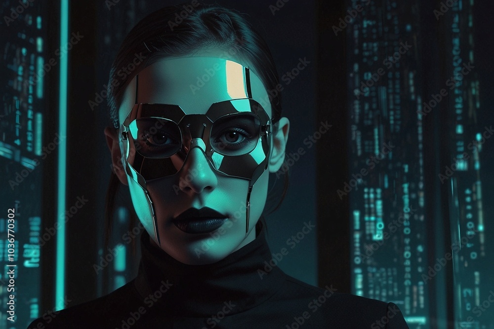 Portrait of a Masked Futuristic Human A Retrofuturistic Moodboard Featuring Cyberpunk Aesthetics and Dramatic Split Toning Lighting in Contemporary Illustration Style Portrait of a Masked Futuristic Human A Retrofuturistic Moodboard Featuring Cyberpunk Aesthetics and Dramatic Split Toning Lighting in Contemporary Illustration Style
