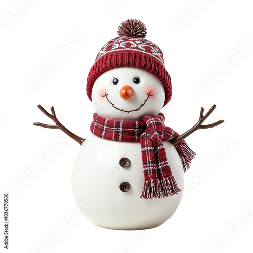 Cheerful Decorative Snowman Wearing a Hat and Scarf for Winter. photo