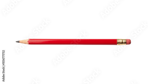 Classic Red Pencil with Eraser on a Plain Surface.