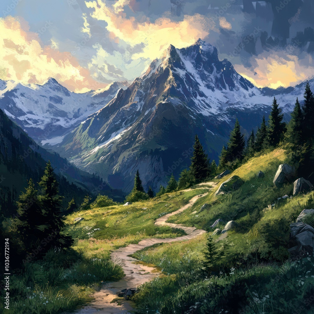 Obraz premium Mountain landscape with winding trails