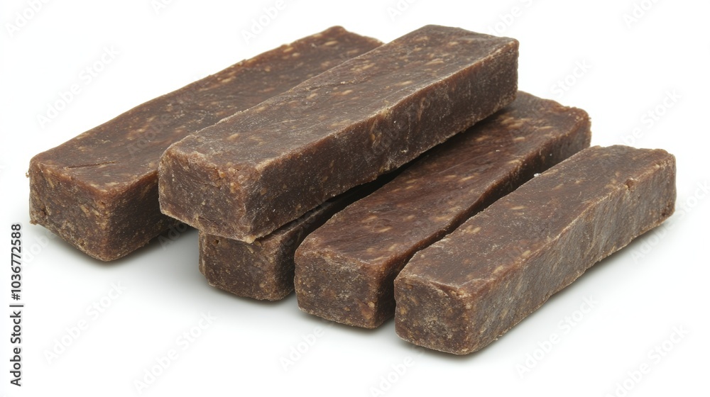 Brown Rectangular Chocolate Candy Bars on White Background Brown Rectangular Chocolate Candy Bars on White Background