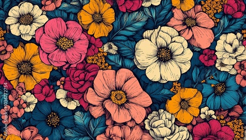 Vibrant Floral Pattern With HandDrawn Blooms