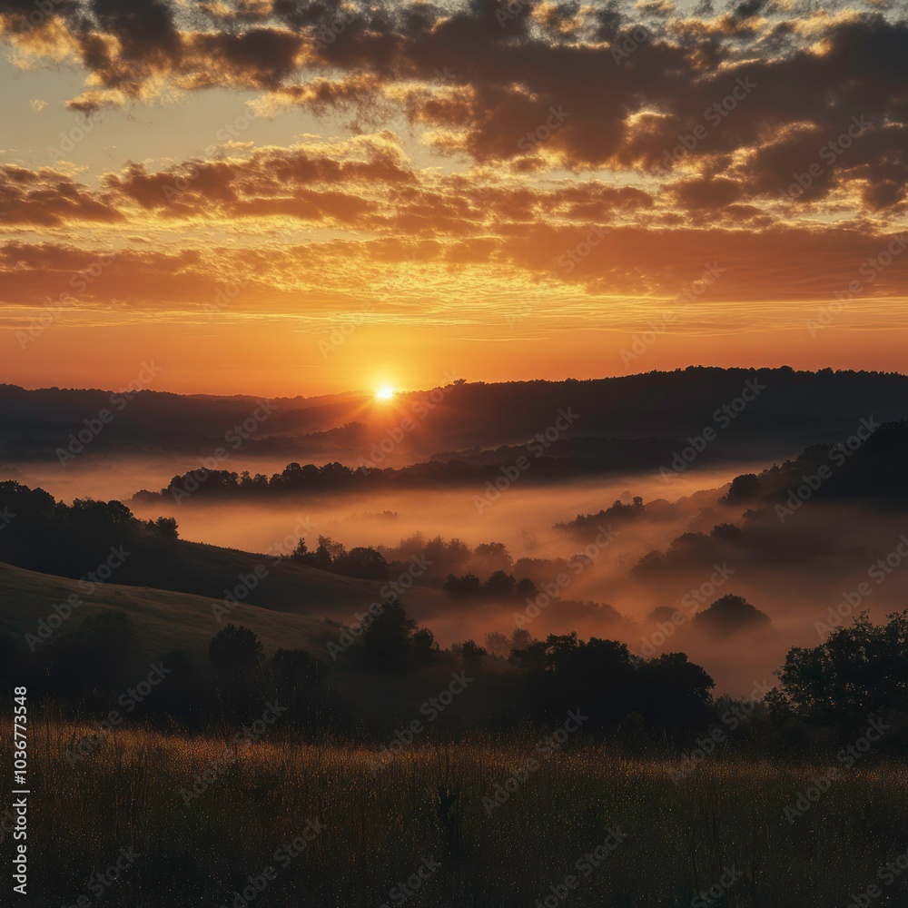 Obraz premium Sunrise over misty landscape