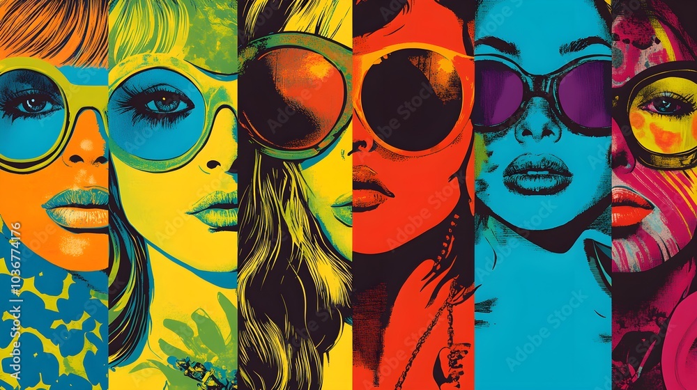 Colorful Pop Art Women with Sunglasses Colorful Pop Art Women with Sunglasses