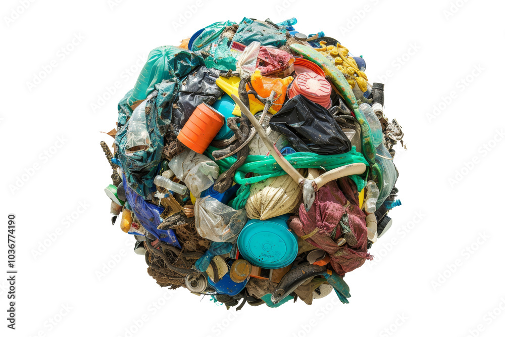 Cluster of Plastic Waste and Debris Forming a Spherical Shape Cluster of Plastic Waste and Debris Forming a Spherical Shape