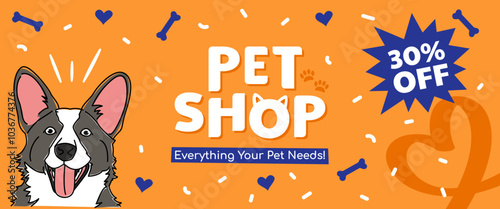 Lively web banner promoting pet shop discounts