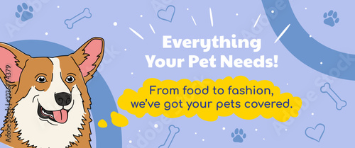 Fun and colorful web banner promoting pet shop essentials
