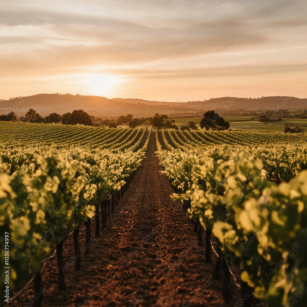 Naklejka premium Vineyard landscape in golden hour
