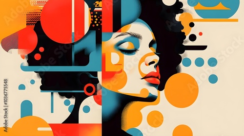 Abstract Woman Portrait with Geometric Shapes and Patterns