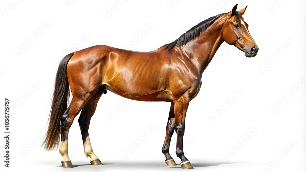 Obraz premium Brown shiny horse isolated on white background Low Angle