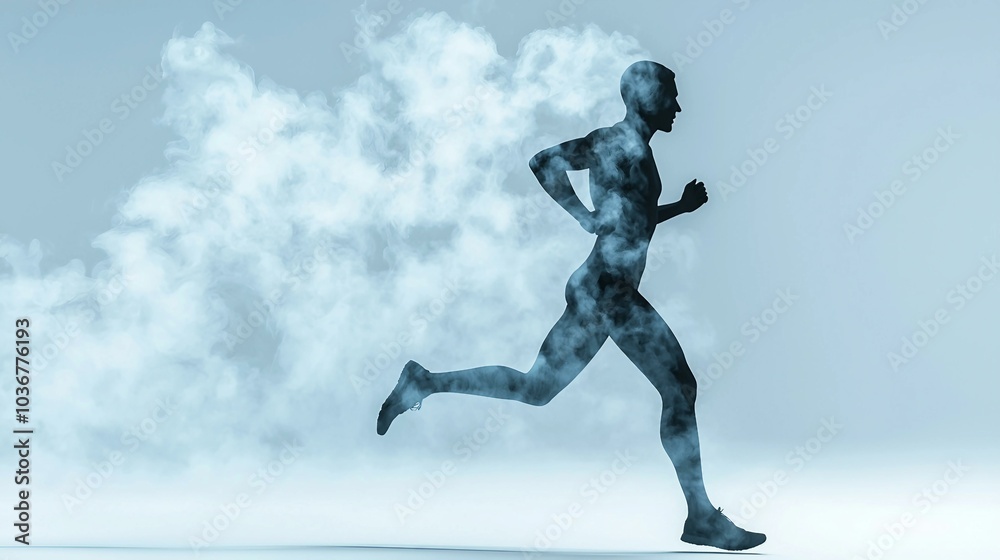 Dynamic Silhouette of a Runner Amidst Ethereal Smoke in Motion Dynamic Silhouette of a Runner Amidst Ethereal Smoke in Motion