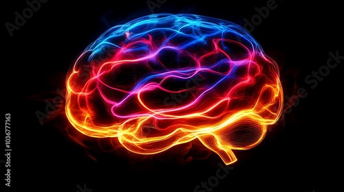 A conceptual image of brain circuits illuminated with vibrant colors, symbolizing creative thinking. 