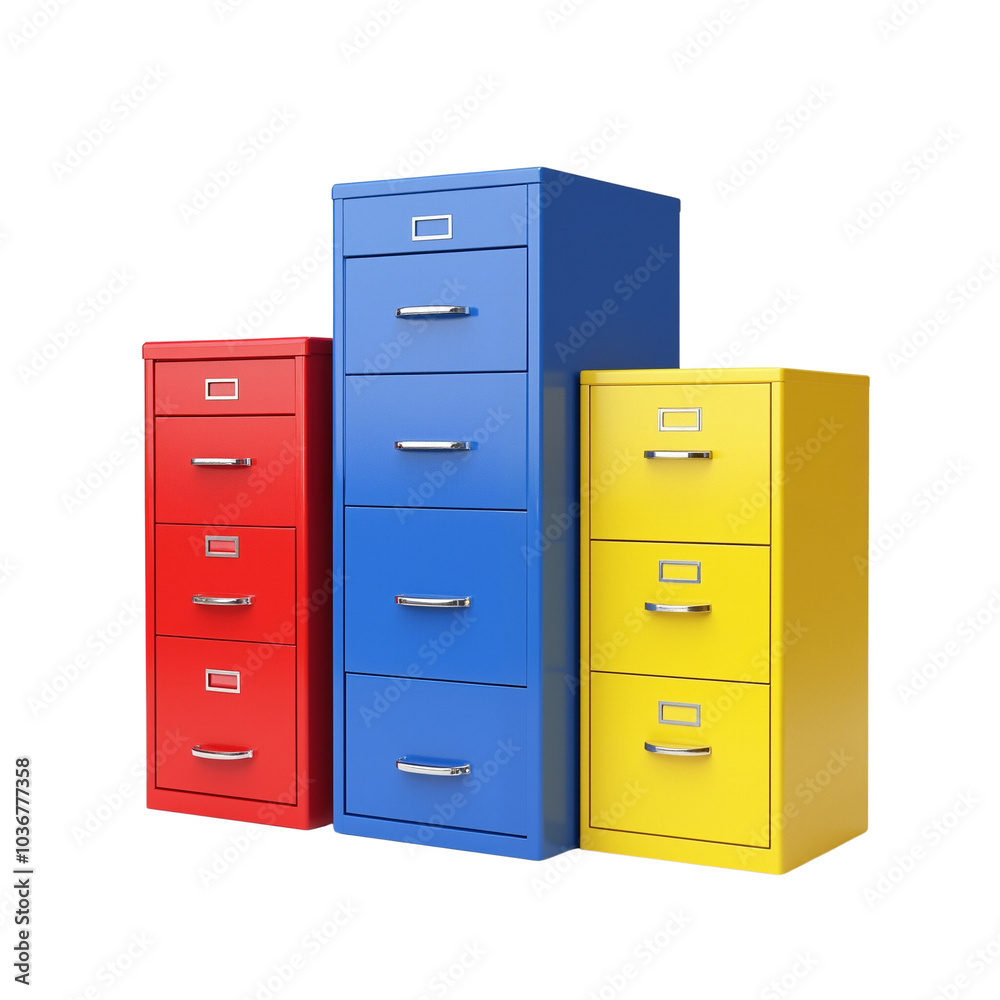 Colorful Office Filing Cabinets in Red, Blue, and Yellow Tones Colorful Office Filing Cabinets in Red, Blue, and Yellow Tones